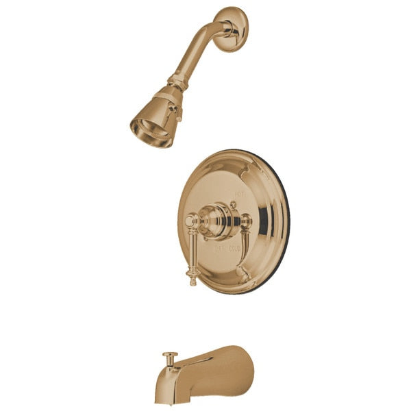 Tub and Shower Faucet, Polished Brass, Wall Mount
