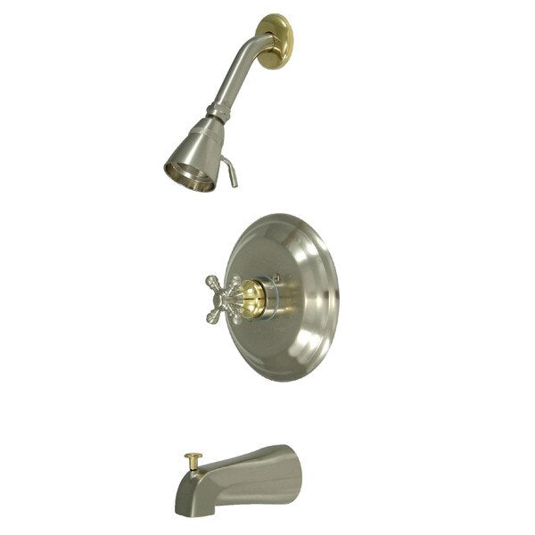 Tub and Shower Faucet, Brushed Nickel/Polished Brass, Wall Mount