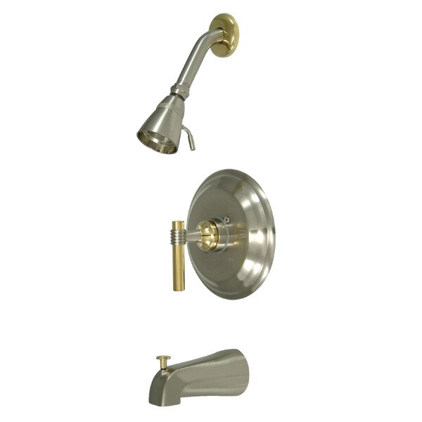 Tub and Shower Faucet, Brushed Nickel/Polished Brass, Wall Mount