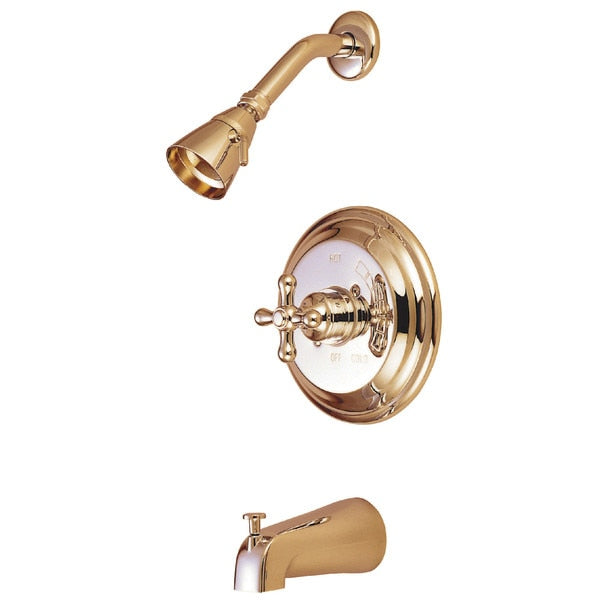 Tub and Shower Faucet, Polished Brass, Wall Mount