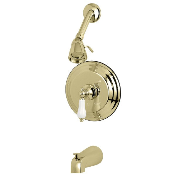 Tub and Shower Faucet, Polished Brass, Wall Mount