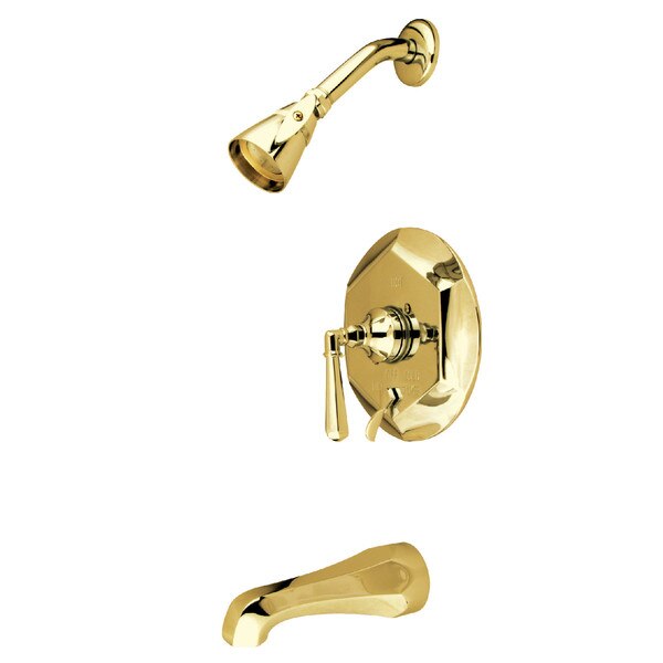 Tub and Shower Faucet, Polished Brass, Wall Mount