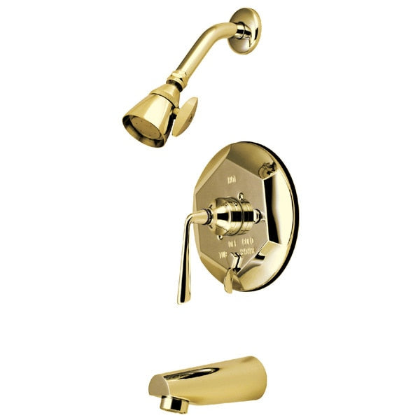 Tub and Shower Faucet, Polished Brass, Wall Mount