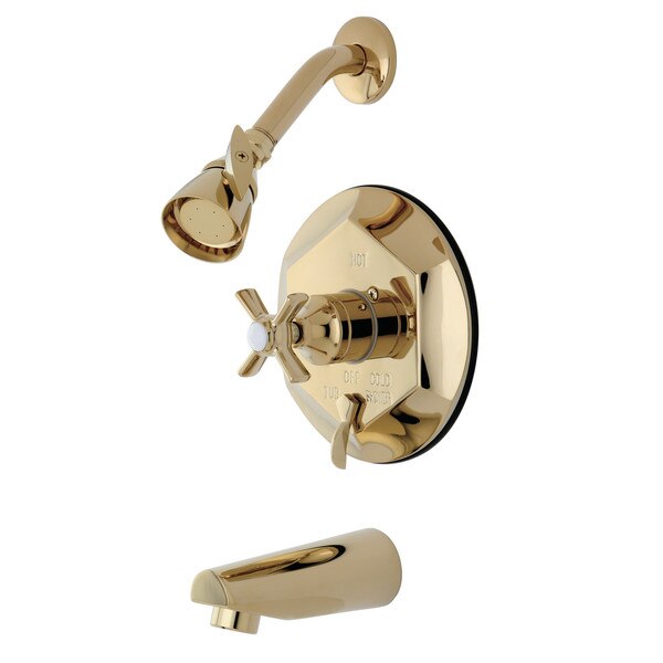 Tub and Shower Faucet, Polished Brass, Wall Mount