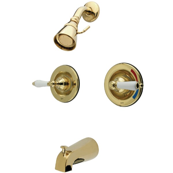 Tub and Shower Faucet, Polished Brass, Wall Mount
