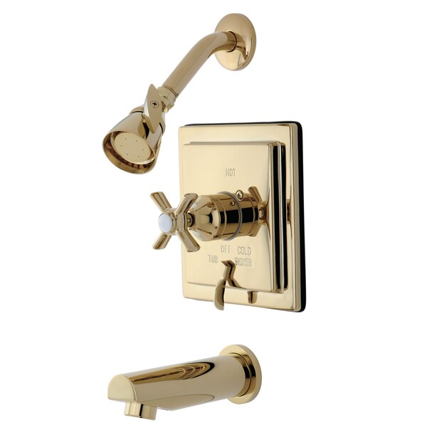 Tub and Shower Faucet, Polished Brass, Wall Mount