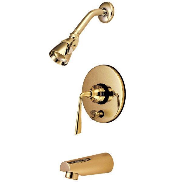 Tub and Shower Faucet, Polished Brass, Wall Mount