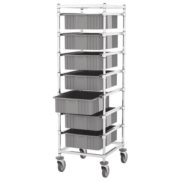 Bin Cart with (7) 22â x 17â x 6âH Gray Bins and Bumpers