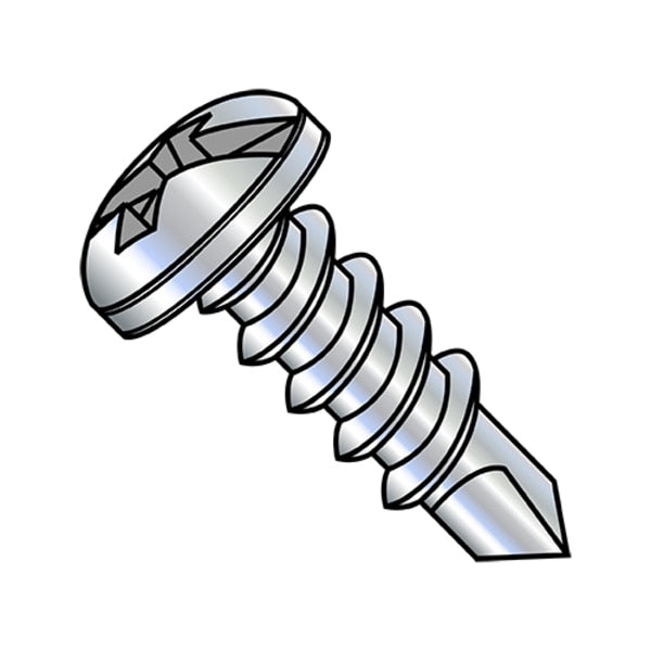 Self-Drilling Screw, #6-20 x 1/2 in, Zinc Plated Steel Pan Head Slotted Drive, 10000 PK
