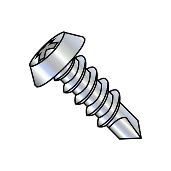 Self-Drilling Screw, #7-19 x 7/16 in, Zinc Plated Steel Pan Head Phillips Drive, 10000 PK