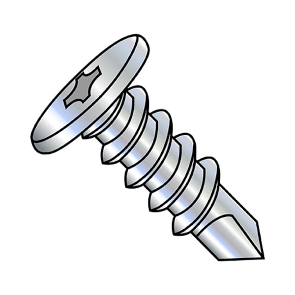 Self-Drilling Screw, #12-14 x 2 in, Zinc Plated Steel Pan Head Phillips Drive, 1000 PK