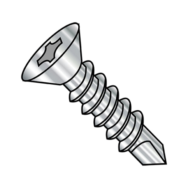 Self-Drilling Screw, #12-14 x 2 in, Plain 18-8 Stainless Steel Flat Head Phillips Drive, 1000 PK