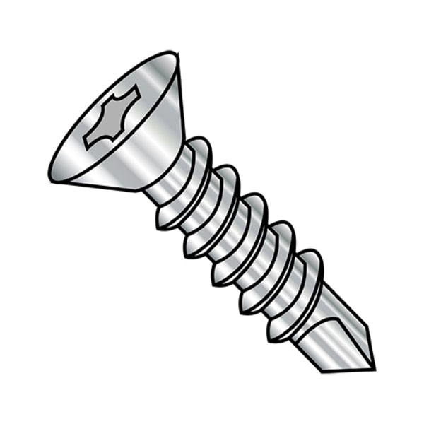 Self-Drilling Screw, #8-18 x 5/8 in, Plain 410 Stainless Steel Flat Head Phillips Drive, 5000 PK