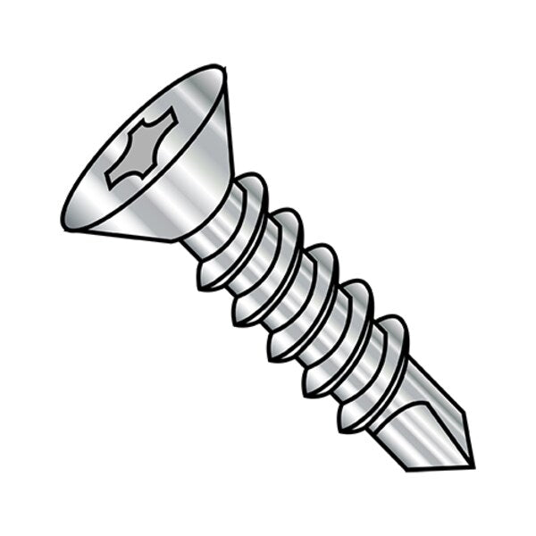 Self-Drilling Screw, #6-20 x 1/2 in, Plain 410 Stainless Steel Flat Head Phillips Drive, 5000 PK