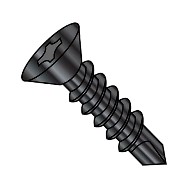 Self-Drilling Screw, #10-16 x 1-1/2 in, Black Oxide Steel Flat Head Phillips Drive, 4000 PK