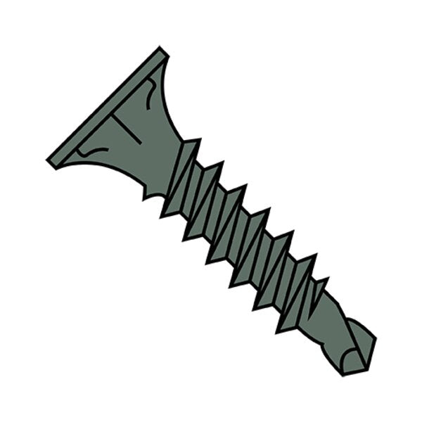 Self-Drilling Screw, #8-18 x 1-1/4 in, Green Steel Wafer Head Phillips Drive, 1000 PK