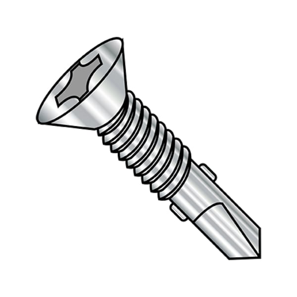 Self-Drilling Screw, #12-24 x 2-1/2 in, Plain 410 Stainless Steel Flat Head Phillips Drive, 500 PK