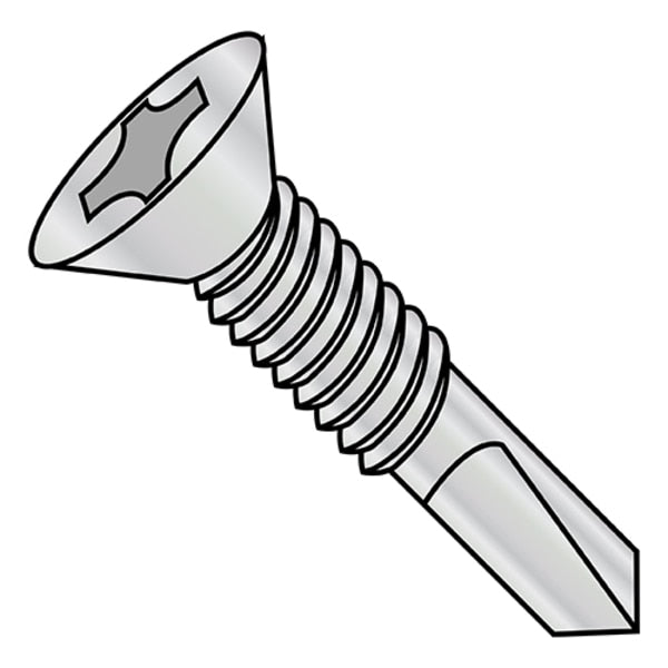 #12-24 x 2-1/4 in Phillips Flat Machine Screw, Plain Steel, 1000 PK