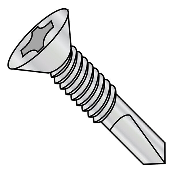 Self-Drilling Screw, #12-24 x 2-3/4 in, Zinc Plated Steel Flat Head Phillips Drive, 1000 PK