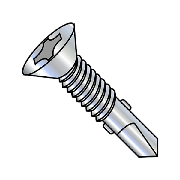 Self-Drilling Screw, #10-24 x 3-1/2 in, Zinc Plated Steel Flat Head Phillips Drive, 700 PK