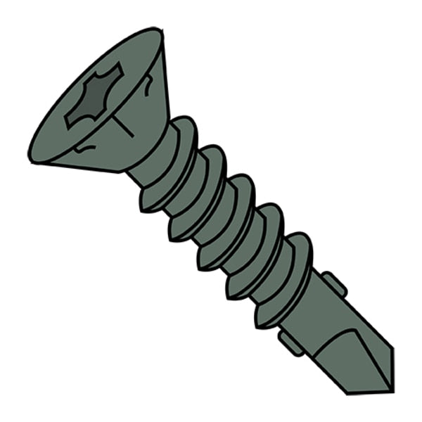 Self-Drilling Screw, #8-18 x 1-1/4 in, Green Steel Flat Head Phillips Drive, 1000 PK