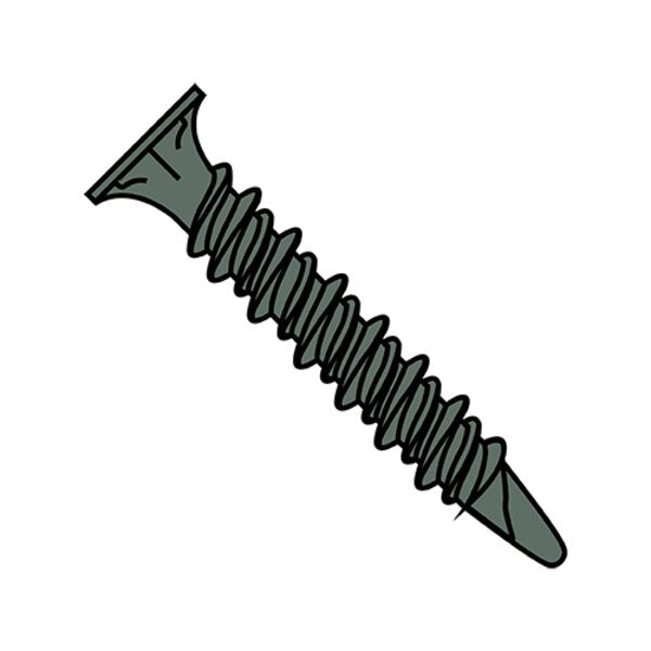 Self-Drilling Screw, #8-15 x 1-5/8 in, Green Steel Spade Head Phillips Drive, 1000 PK