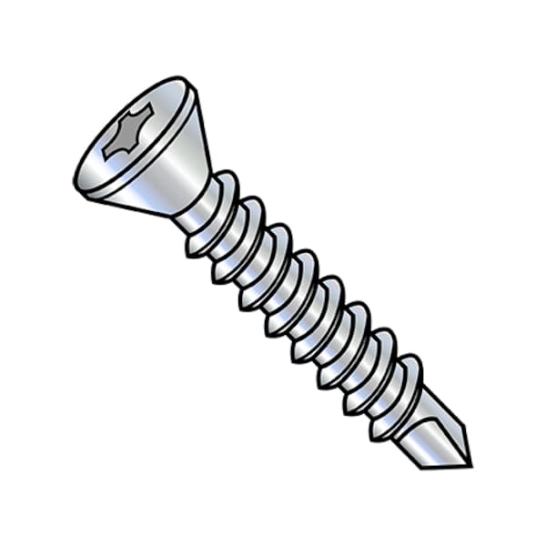 Self-Drilling Screw, #6-20 x 1-5/8 in, Zinc Plated Steel Flat Head Phillips Drive, 5000 PK