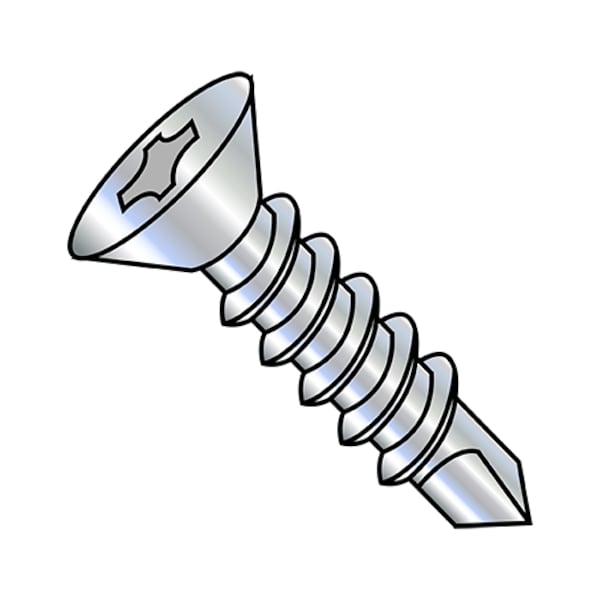 Self-Drilling Screw, #6-20 x 1 in, Zinc Plated Steel Flat Head Phillips Drive, 10000 PK