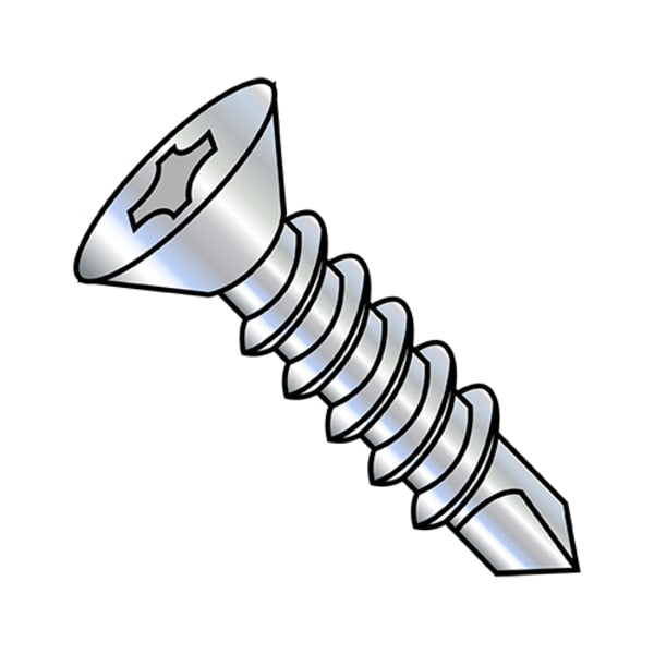 Self-Drilling Screw, #12-14 x 4 in, Zinc Plated Steel Flat Head Phillips Drive, 600 PK