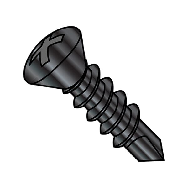 Self-Drilling Screw, #8-18 x 1-1/2 in, Black Oxide and Oil Steel Oval Head Phillips Drive, 4000 PK