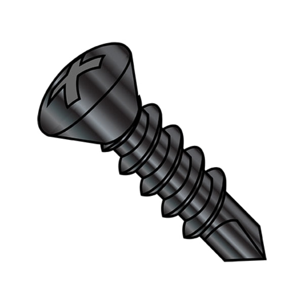 Self-Drilling Screw, #8-18 x 1 in, Black Oxide and Oil Steel Oval Head Phillips Drive, 7000 PK