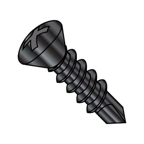 Self-Drilling Screw, #8-18 x 3/4 in, Black Oxide and Oil Steel Oval Head Phillips Drive, 10000 PK