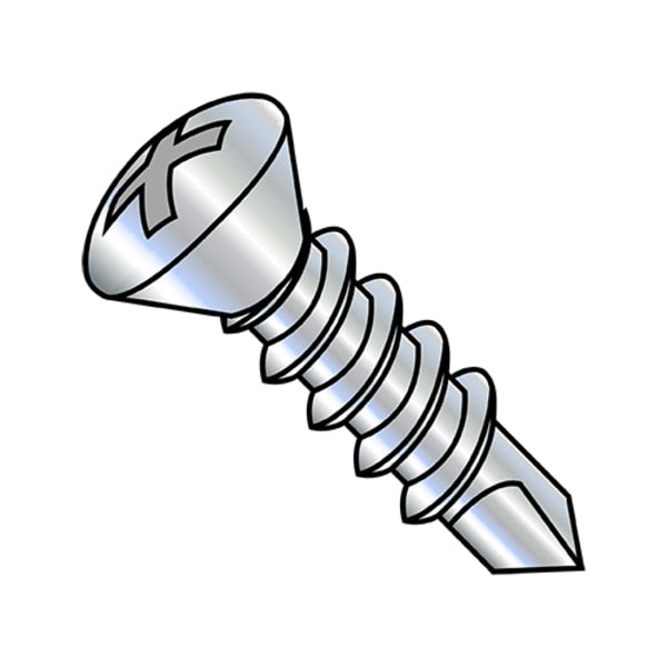Self-Drilling Screw, #6-20 x 1 in, Zinc Plated Steel Oval Head Phillips Drive, 9000 PK