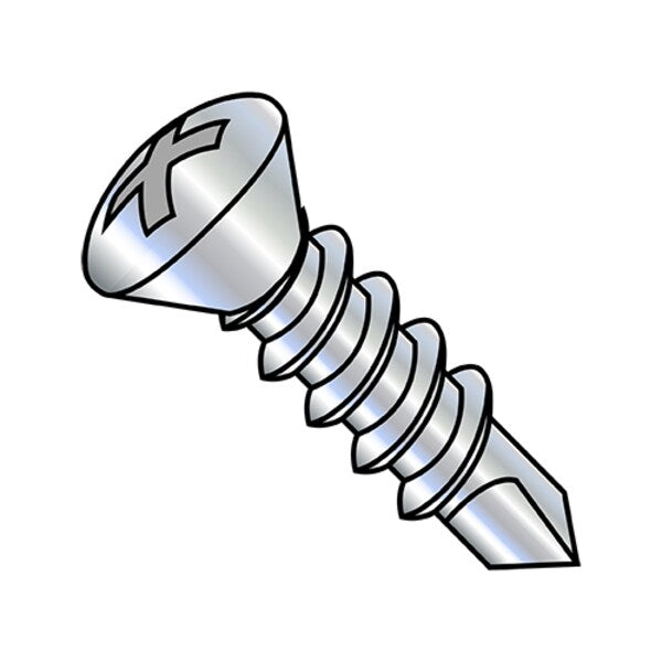 Self-Drilling Screw, #6-20 x 1-1/4 in, Zinc Plated Steel Oval Head Phillips Drive, 8000 PK
