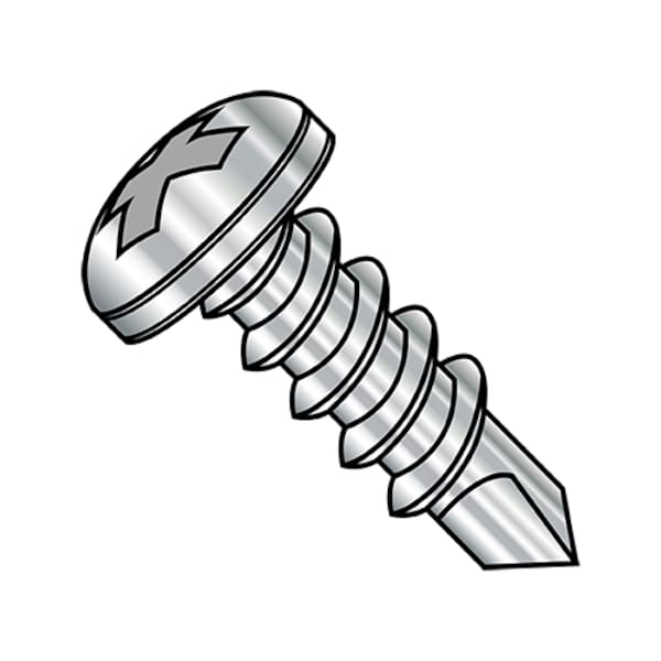 Self-Drilling Screw, #6-20 x 1-1/4 in, Plain 410 Stainless Steel Pan Head Phillips Drive, 4500 PK