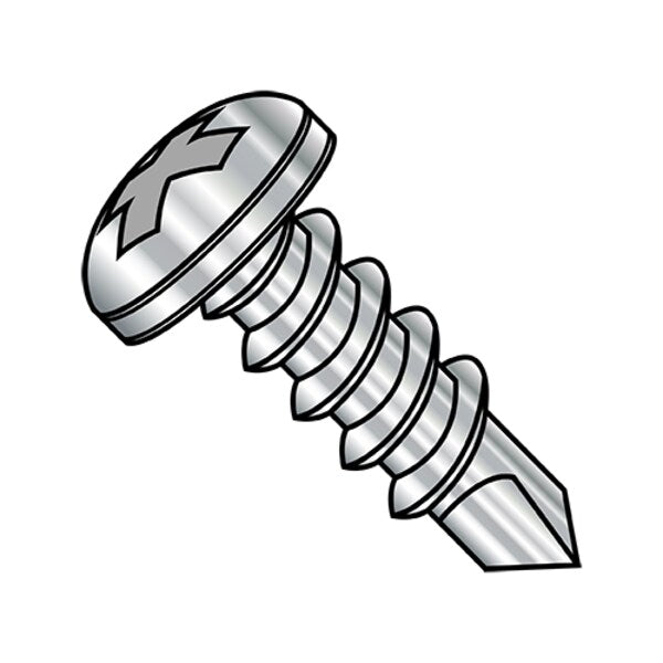 Self-Drilling Screw, #6-20 x 1-1/2 in, Plain 410 Stainless Steel Pan Head Phillips Drive, 4000 PK