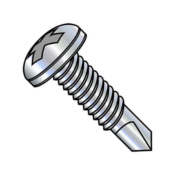 Self-Drilling Screw, #10-24 x 1/2 in, Zinc Plated Steel Pan Head Phillips Drive, 6000 PK