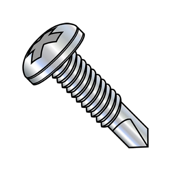 Self-Drilling Screw, #10-24 x 1-1/2 in, Zinc Plated Steel Pan Head Phillips Drive, 3500 PK