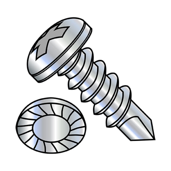 Self-Drilling Screw, #10-16 x 5/8 in, Zinc Plated Steel Pan Head Phillips Drive, 8000 PK