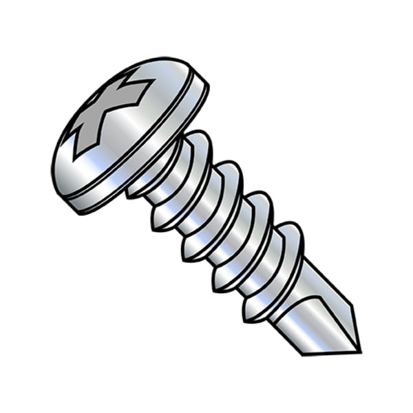 Self-Drilling Screw, #10-16 x 1 in, Zinc Plated Steel Pan Head Phillips Drive, 5000 PK