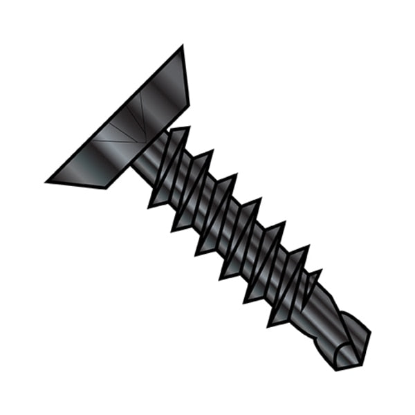 Self-Drilling Screw, #10-16 x 3/4 in, Black Steel Flat Head Phillips Drive, 7000 PK