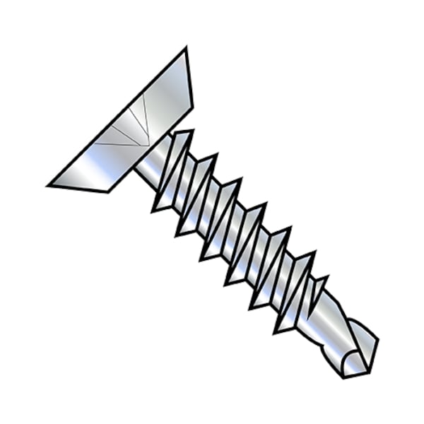 Self-Drilling Screw, #8-18 x 2-1/2 in, Zinc Plated Steel Flat Head Phillips Drive, 1500 PK