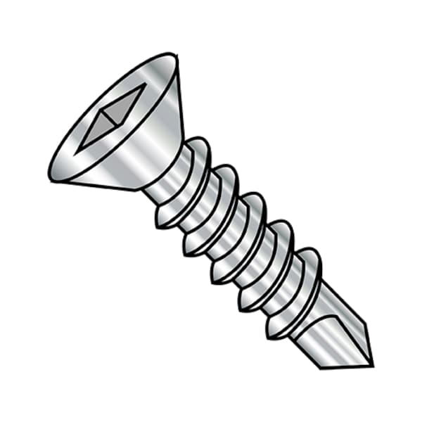 Self-Drilling Screw, #10-16 x 2-1/2 in, Plain 18-8 Stainless Steel Flat Head Square Drive, 1000 PK