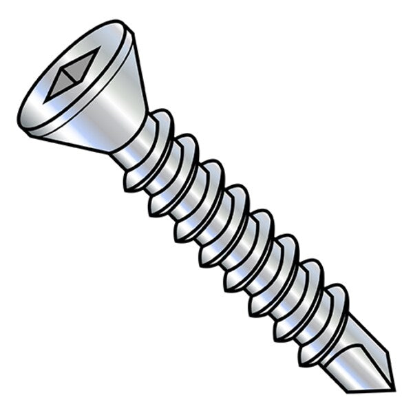 Self-Drilling Screw, #8-18 x 3/4 in, Zinc Plated Steel Trim Head Square Drive, 8000 PK