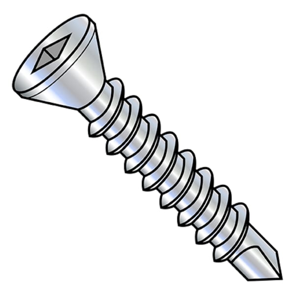 Self-Drilling Screw, #8-18 x 1-1/4 in, Zinc Plated Steel Trim Head Square Drive, 3000 PK