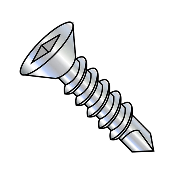 Self-Drilling Screw, #12-14 x 2 in, Zinc Plated Steel Flat Head Square Drive, 1000 PK