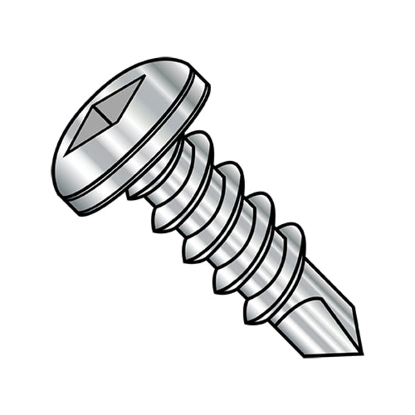 Self-Drilling Screw, #10-16 x 2-1/2 in, 18-8 Stainless Steel Pan Head Square Drive, 500 PK