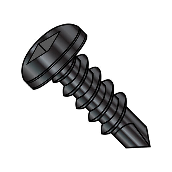 Self-Drilling Screw, #10-16 x 1/2 in, Black Oxide Steel Pan Head Square Drive, 8000 PK