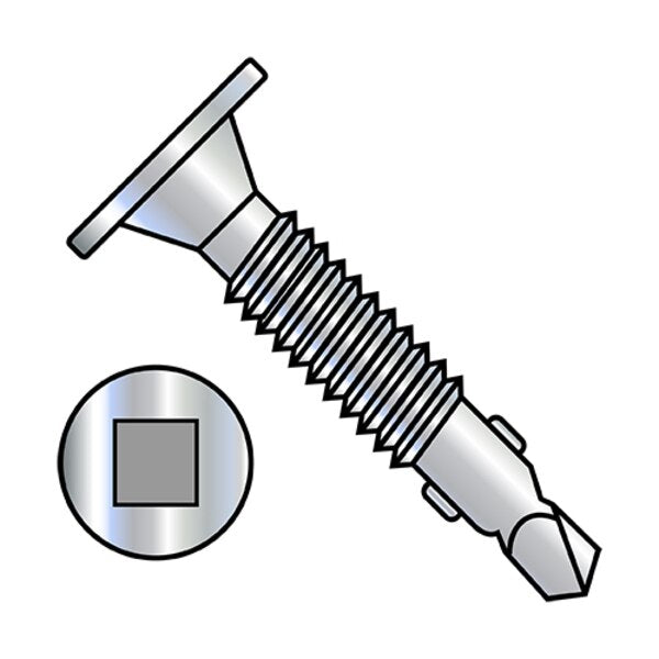Self-Drilling Screw, #12-24 x 1 in, Zinc Plated Steel Drive Head Square Drive, 3000 PK