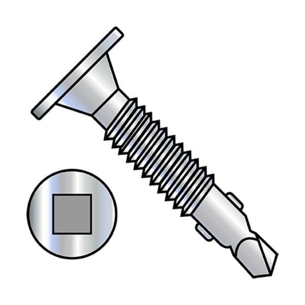 Self-Drilling Screw, #12-24 x 2 in, Zinc Plated Steel Drive Head Square Drive, 2000 PK